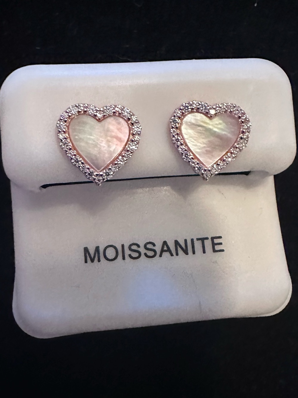 NWT Rose Gold Over .925 Sterling Silver MoP 0.33CT Moissanite Halo Heart Earring